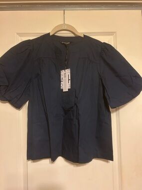 41 Hawthorn Navy Puff-Sleeve Cotton Popover Top